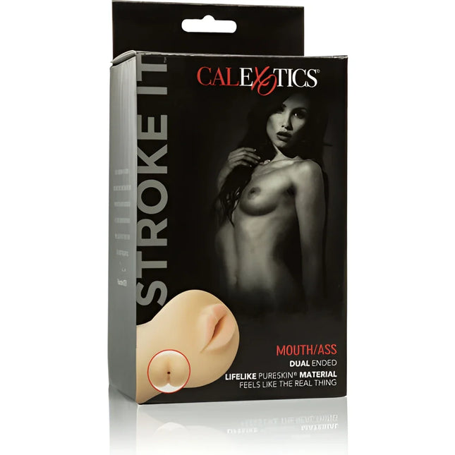 Calexotics streichelt ihnen mund/ars dual-ended stroker aus hautähnlichem hautmaterial in naturfarbe