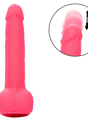 Rosa silikon dildo mit strukturiertem, geripptem basis und glattem schaft von CalExotics mit 10 vibrationen