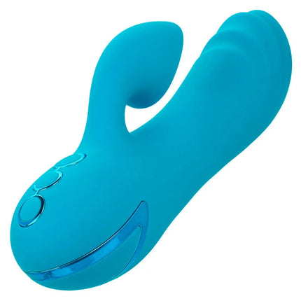 Tealfarbener silikon vibrator sunset beach seducer mit gebogenem design und drei bedientasten am griff