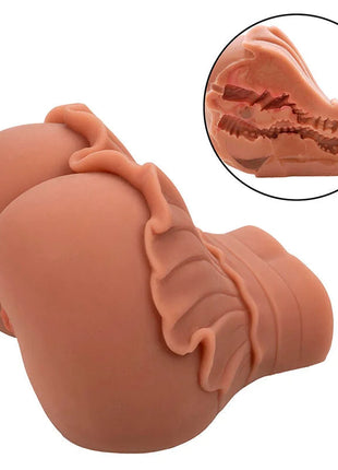 Peachfarbener silikon-analplug mit geraffter struktur und innerer geriffelter oberfläche von calexotics