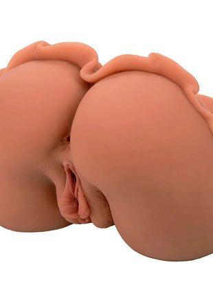 Peachfarbener silikon analplug mit geformtem haaransatz detail von calexotics the homecoming queen doppelt realistischer masturbator karamell