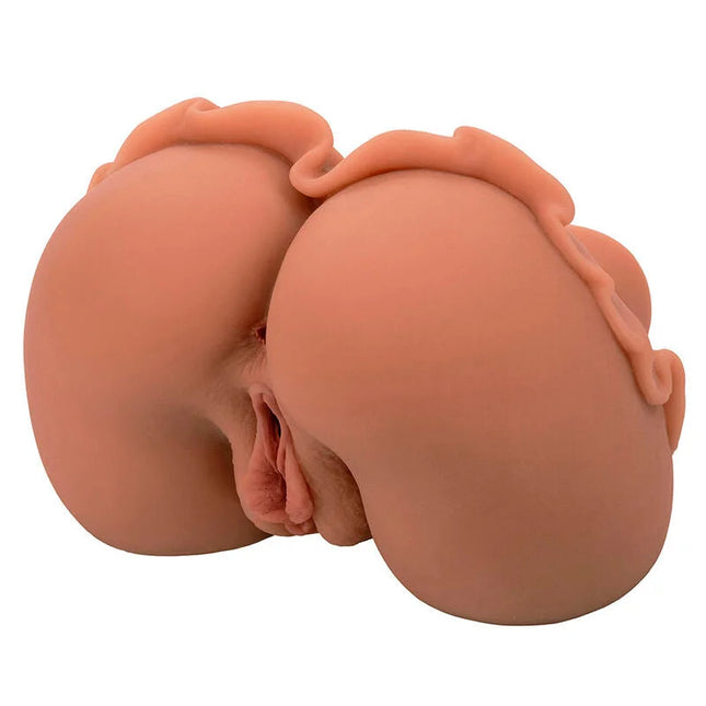 Peachfarbener silikon analplug mit geformtem haaransatz detail von calexotics the homecoming queen doppelt realistischer masturbator karamell