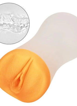 Transluzenter oranger und weißer silikon analplug mit strukturierter oberfläche von calexotics tiefer pussy-griff