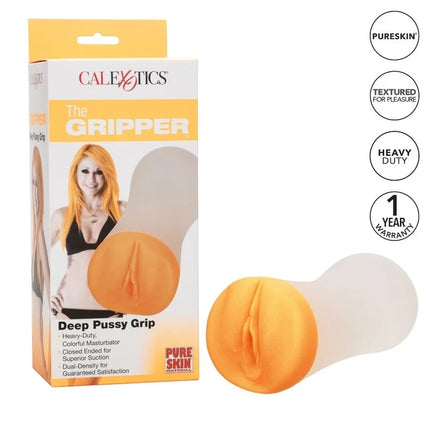 Oranger und transparenter silikon tiefer pussy-griff masturbator von CalExotics für intensive stimulation