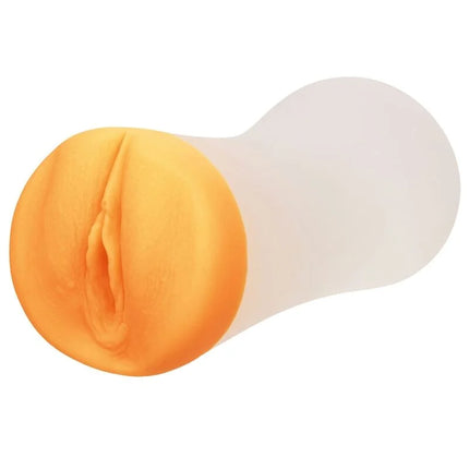 Oranges silikon erwachsenen toy mit transluzent weißer basis von CalExotics tiefer pussy-griff sichtbar von hinten