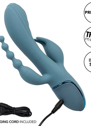 Blue silikon rabbit-vibrator mit dreifachmotoren und usb-ladekabel von CALEXOTICS triple ecstasy grau