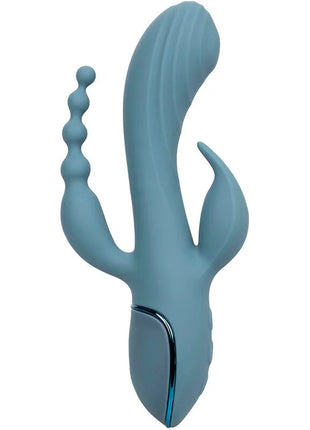 Calexotics vibrator triple ecstasy grau ist ein matt blauer silikonspielzeug mit drei einzigartigen anhängseln