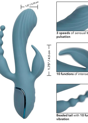 CaleXotics vibrator triple ecstasy grau aus tealfarbenem silikon mit gebogenem körper und perlenförmigem schwanz