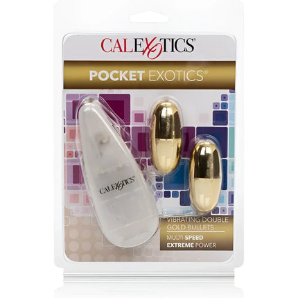 Calexotics vibrierende gold doppelkugeln im klaren plastikbeutel aus der pocket exotics linie für vielseitigen spaß