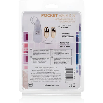 Calexotics vibrierende kugeln gold duo goldfarbene duale vibrator-kugeln in transparenter plastikverpackung