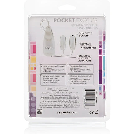 CaleXotics vibrierende kugeln silber duo in silber mit dualen vibrationskugeln im klaren plastikverpackung