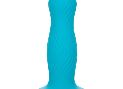 Teal-farbener ergonomisch geformter silikon-analer plug mit strukturierter oberfläche und abgerundetem boden von calexotics