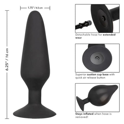 Calexotics xl silikon-aufsblasbarer stecker schwarz mit abnehmbarem schlauch und saugnapfbasis aus silikon