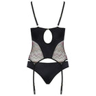 Schwarzer corsett bodysuit casmir lagerta mit transparenten mesh zickzack mustern und verstellbaren trägern