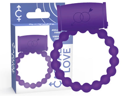 Lila silikonring mit strukturierter perlenoptik und rechteckigem steuergerät mit stilisiertem pfeilsymbol von casual love