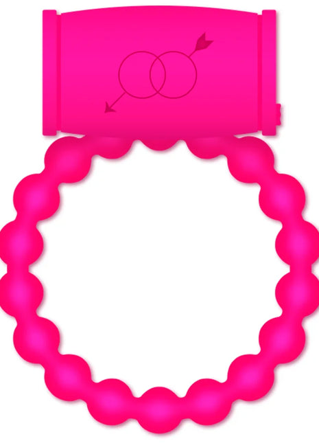 Hellrosa silikon-vibratorring casual love 25 mit perliger textur und verstellbarem verschluss mit geschlechtssymbol