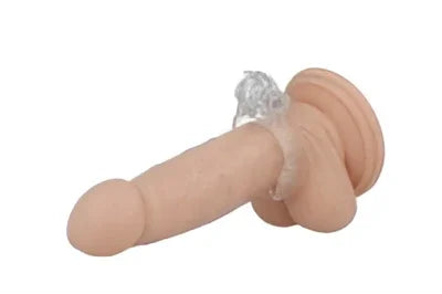 Beiger silikonvibrator in phallusform mit transparentem ring am grund aus der reihe casual love 26 transparent