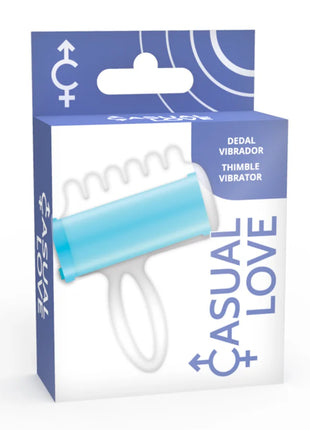 Hellblauer und weißer plastik-daumenvibrator im markenbox casual love blue finger stimulator