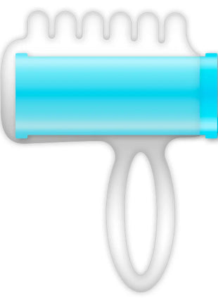 Ein eleganter halbtransparenter blauer fingerstimulator casual love mit weißem griff und wellenförmiger oberfläche