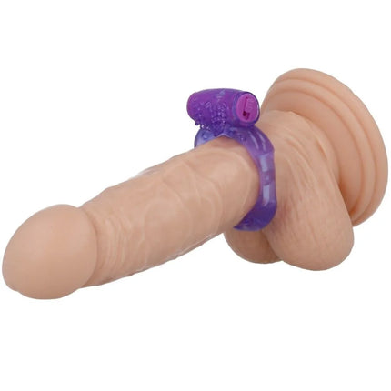 Beige silikon phallusförmiges spielzeug mit lila durchsichtigem ring und strukturierter griff für casual love ring 32 lilac