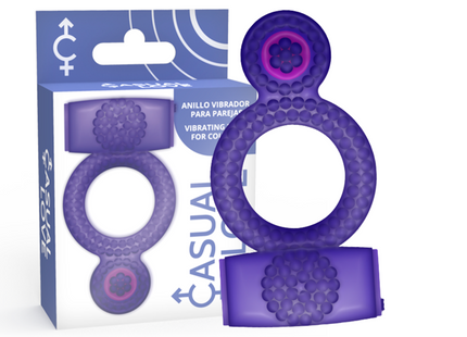 Lila silikon vibrierender ring mit strukturierter oberfläche und blumenförmigem knopf casual love ring doppelter genuss