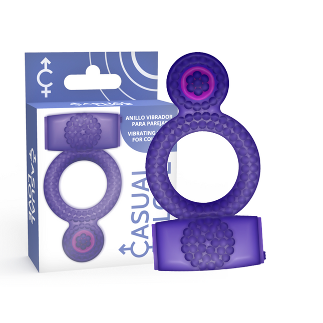 Lila silikon vibrierender ring mit strukturierter oberfläche und blumenförmigem knopf casual love ring doppelter genuss