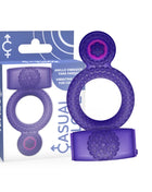 Lila silikon vibrierender ring mit strukturierter oberfläche und blumenförmigem knopf casual love ring doppelter genuss