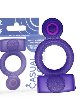 Lila silikon vibrierender ring mit strukturierter oberfläche und blumenförmigem knopf casual love ring doppelter genuss