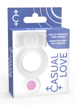 Weißer silikon vibrierender ring für paare mit rosa knopf und floralem design von casual love