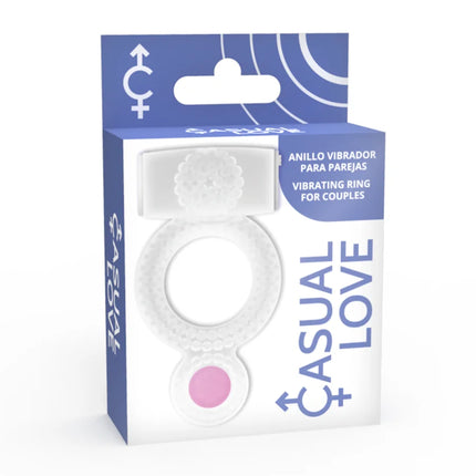 Weißer silikon vibrierender ring für paare mit rosa knopf und floralem design von casual love