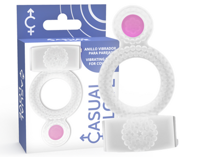 Weißer silikon vibratorring mit rosa taste und strukturierte oberfläche von casual love für doppelten genuss