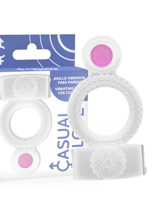 Weißer silikon vibratorring mit rosa taste und strukturierte oberfläche von casual love für doppelten genuss