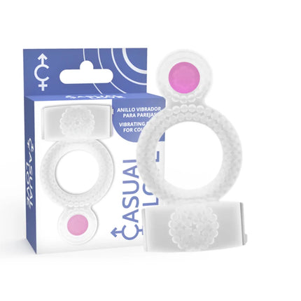 Weißer silikon vibratorring mit rosa taste und strukturierte oberfläche von casual love für doppelten genuss