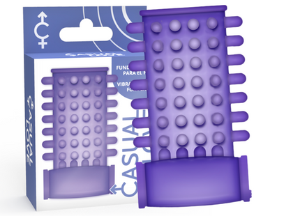 Lilafarbener silikon-vibrator mit abgerundeten vorsprüngen und gerillten seiten von casual love ring lilac vibrator penis abdeckung