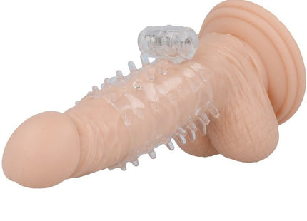 Transparenter silikon dildo mit texturierten rillen und transparentem steuerknopf casual love ring vibrator peniscover
