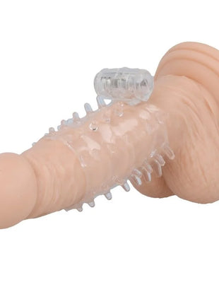 Transparenter silikon dildo mit texturierten rillen und transparentem steuerknopf casual love ring vibrator peniscover