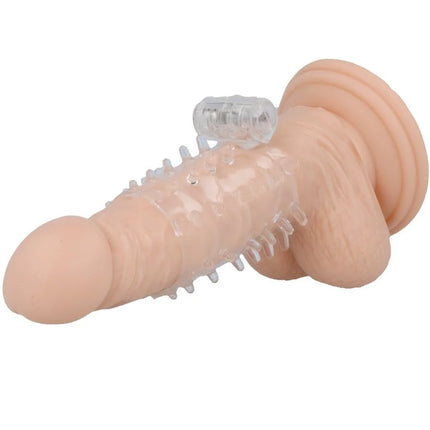 Transparenter silikon dildo mit texturierten rillen und transparentem steuerknopf casual love ring vibrator peniscover