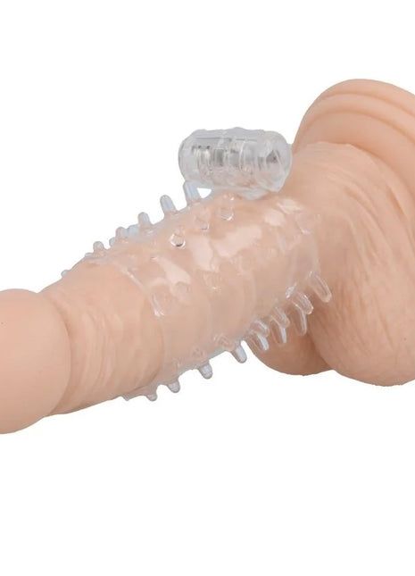 Transparenter silikon dildo mit texturierten rillen und transparentem steuerknopf casual love ring vibrator peniscover