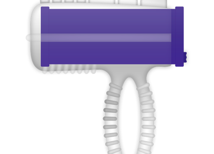 Pet grooming tool aus lila und weißem kunststoff mit ergonomischem griff neben casual love ring vibrator lilac tongue