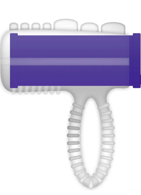 Pet grooming tool aus lila und weißem kunststoff mit ergonomischem griff neben casual love ring vibrator lilac tongue