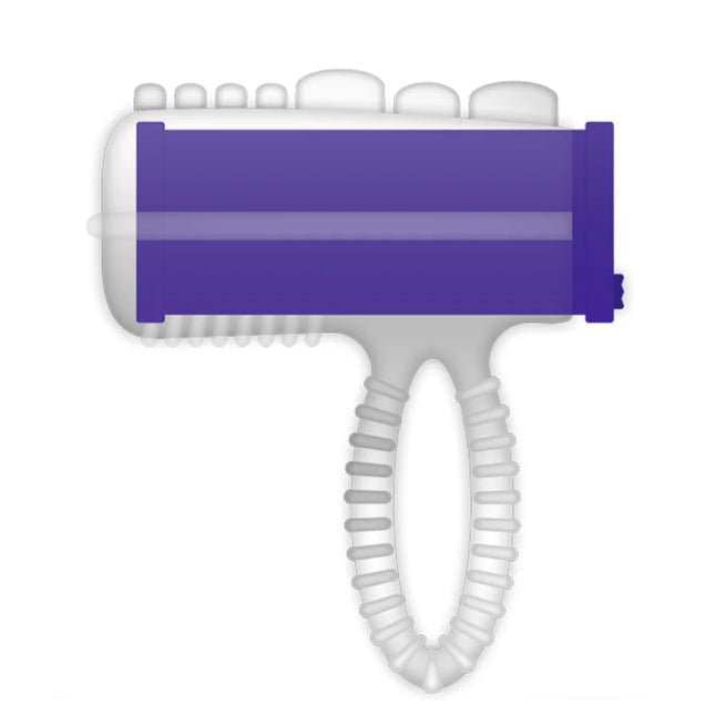 Pet grooming tool aus lila und weißem kunststoff mit ergonomischem griff neben casual love ring vibrator lilac tongue