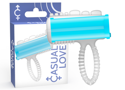 Transluzentes türkisweißes silicone sexspielzeug casual love ringzunge vibrierend mit strukturiertem griff in pistolenform