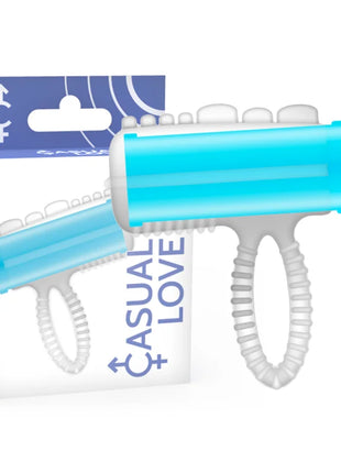 Transluzentes türkisweißes silicone sexspielzeug casual love ringzunge vibrierend mit strukturiertem griff in pistolenform