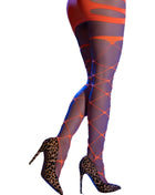 Chilirose cr 4264 cabaret strumpfhose weiss s m orange und lila mesh strümpfe mit geometrischem muster