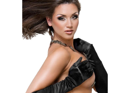 Schwarze satin opera handschuhe chilirose cr 3192 mit elegantem, geripptem design für abendgarderobe