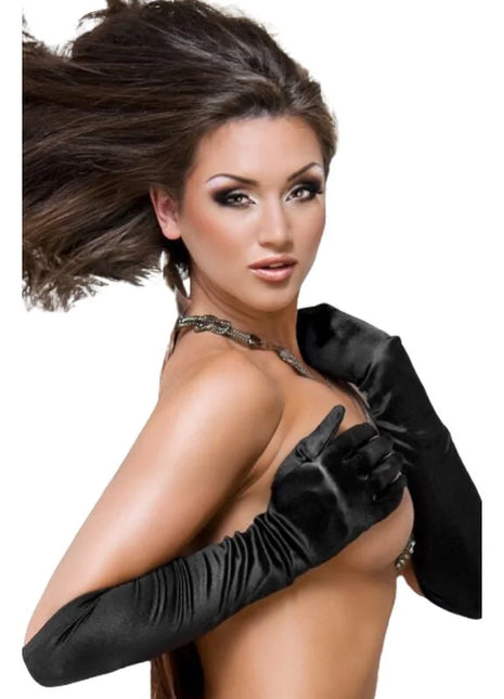 Schwarze satin opera handschuhe chilirose cr 3192 mit elegantem, geripptem design für abendgarderobe