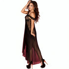 Schwarzer und burgunderfarbener transparenter babydoll nachtkleid mit spitzenbesatz am ausschnitt von chilirose cr 3716