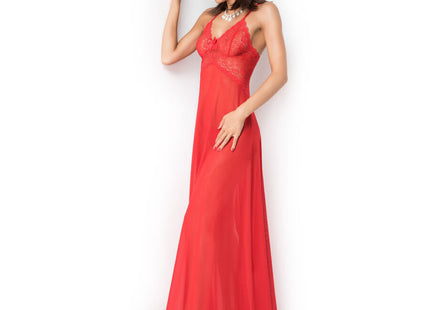 Ein fließendes rotes spitzen-nightgown mit neckholder und transparentem stoff chilirose cr 3883 babydoll lang rot s m