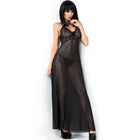 Schwarzer spitzen- und transparenter neckholder-nachthemd mit hohem schlitz chilirose cr 3883 babydoll lang rot s/m