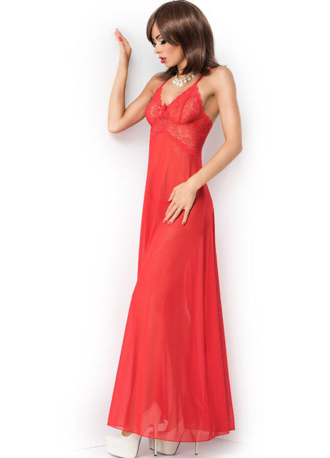 Rote spitzen-babydoll chilirose cr 3883 mit neckholder und transparentem stoff in größe s/m